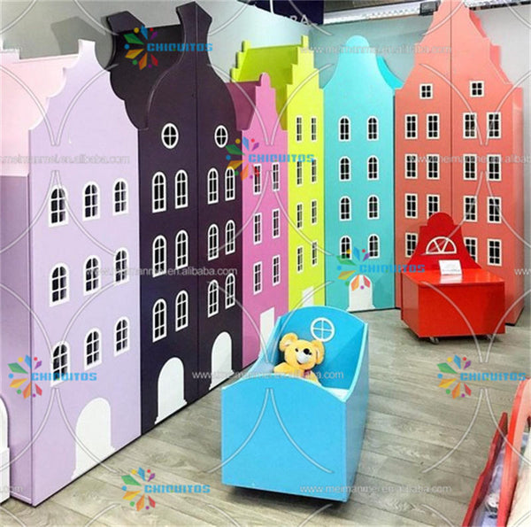 Chiquitos Factory Maker Durable Safety Home Furniture Nontoxic Nursery Kids Wood Bookshelf Storage Cabinet Colorful wardrobe