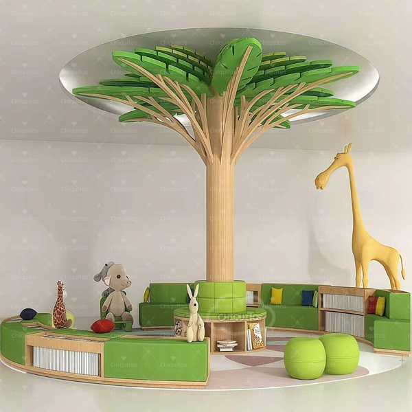 Chiquitos Montessori Kids Library Reading Tree Shaped Floor Bookshelf Daycare Center Cabinets Wooden Preschool Toddler Book Nook