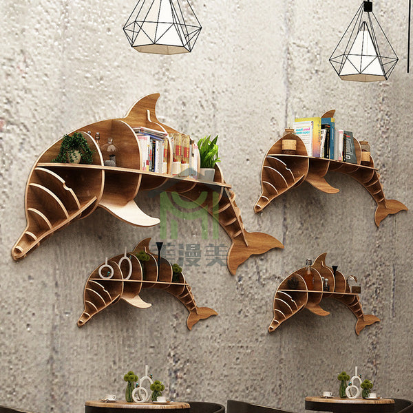 Chiquitos Creative wall bookshelf shelf dolphin animal modeling wall decoration living room background wall decoration Pendant