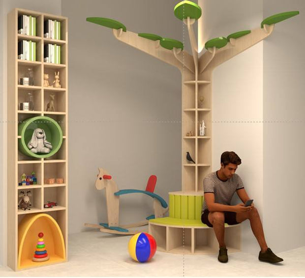 Chiquitos School library reading area log tree decoration bookshelf kindergarten picture book hall tree library decorate