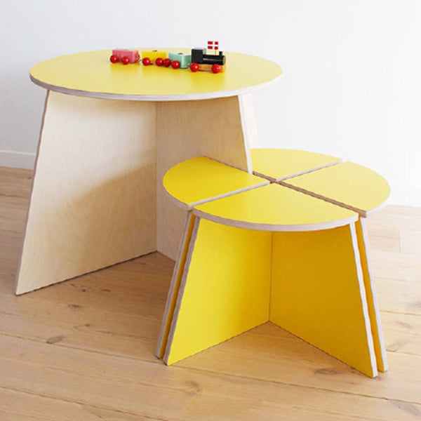Chiquitos Modern Minimalist Furniture Space-Saving Nestable Round Table & Stool Set Triangle Base Design Chair Child's Playroom