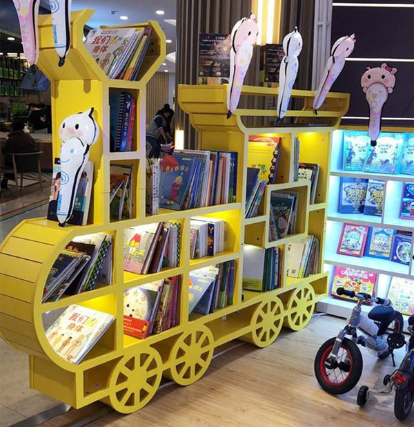 Chiquitos Support customized Train shape cartoon style kindergarten picture book rack library corridor window display rack