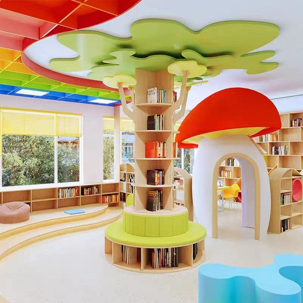 Chiquitos Kindergarten hall corridor wall tree decoration rack window display rack reading room decoration custom tree-shaped bench