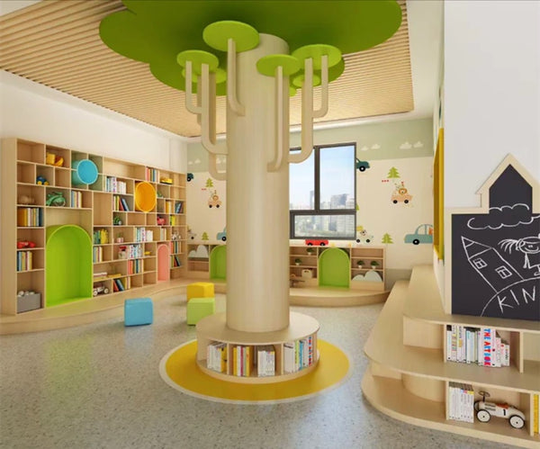 Chiquitos tree designs decorations Wooden Shoe Rack bookshelf with sofa seat Modern Storage Cabinet for school